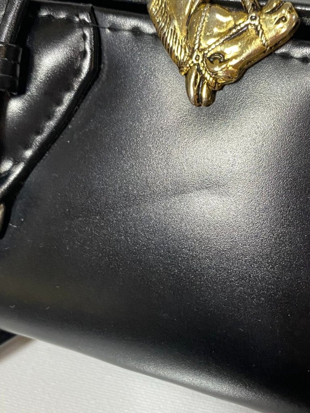 VINTAGE Black Horse Head Top Handle Handbag Structured Equestrian Purse 7" - Picture 7 of 8